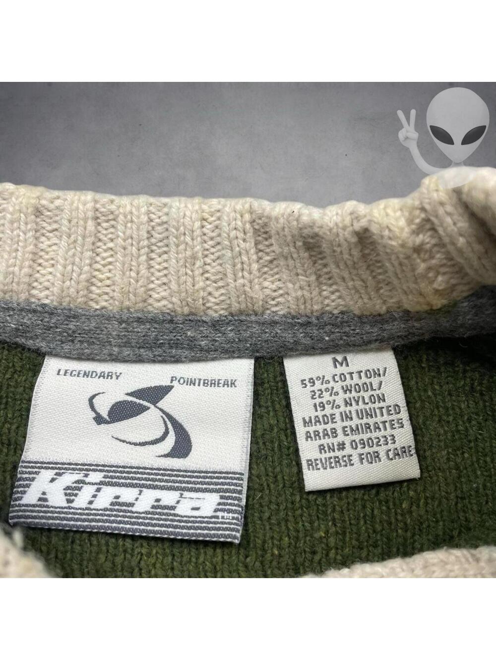 Kirra Vintage Sweater Medium Green Cream Colorblock Knit Y2K Surf Skater Indie - Picture 3 of 5